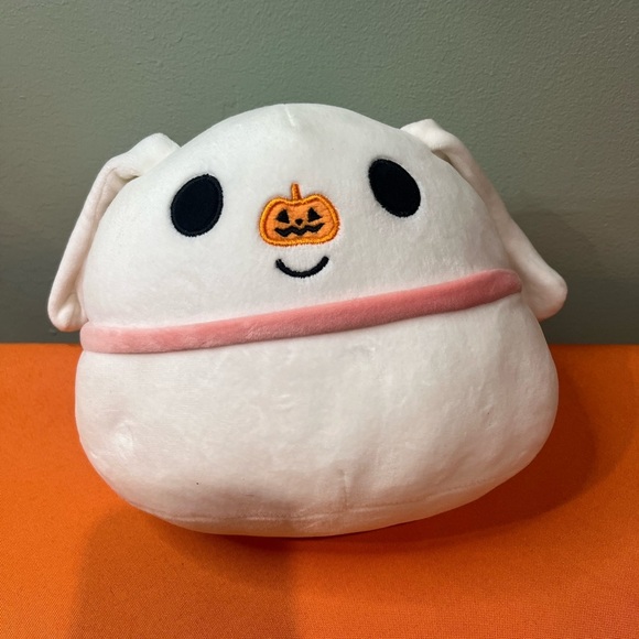 Zero Nightmare before Christmas White and Pink Stuffed Animal with Pumpkin Face - Picture 9 of 9